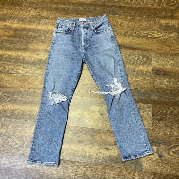Agolde Denim - Agolde Riley Jeans Straight Crop High Rise Button Fly Womens 27 Distressed